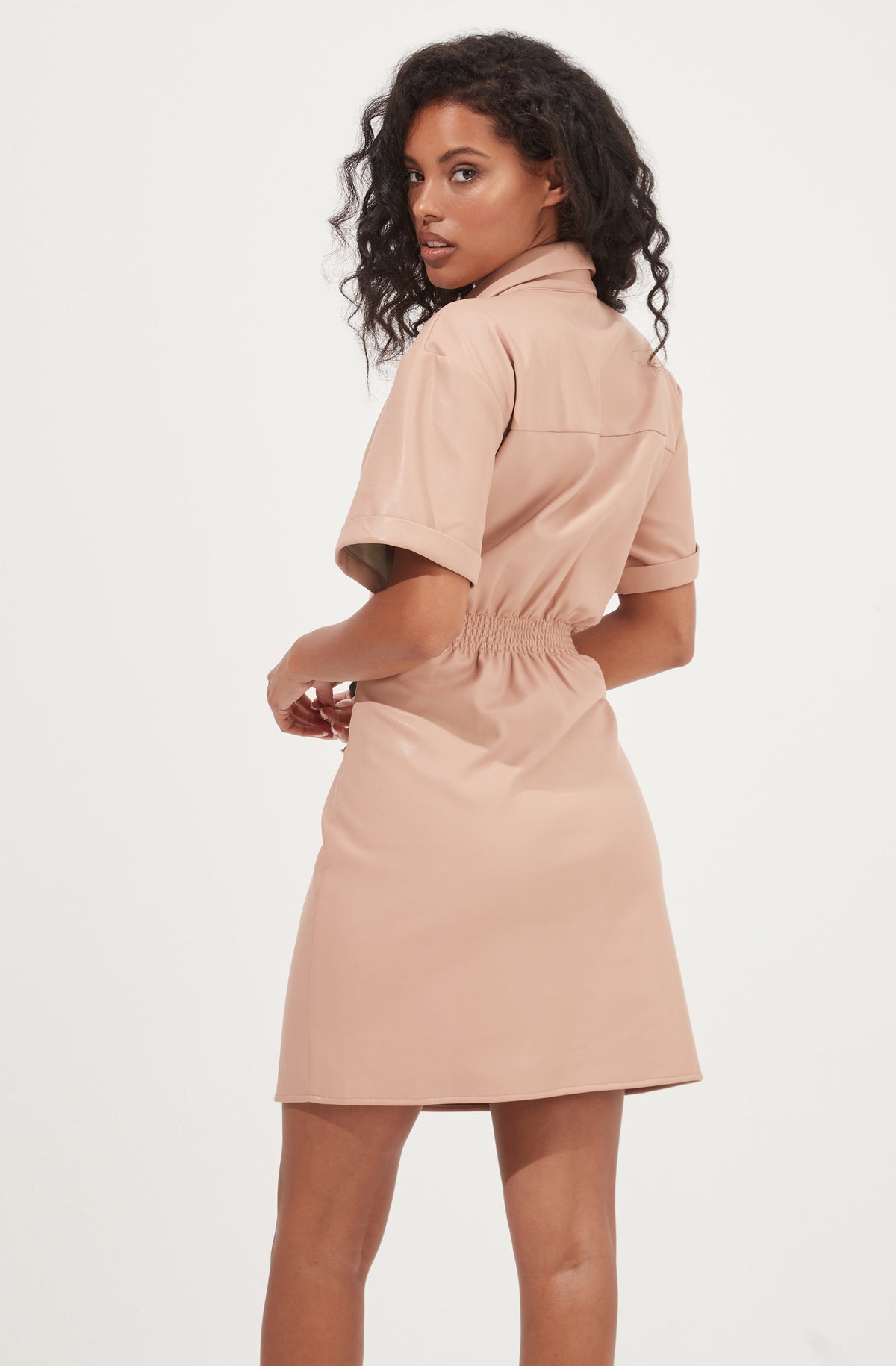 Terra Faux Leather Button Up Mini Dress ...